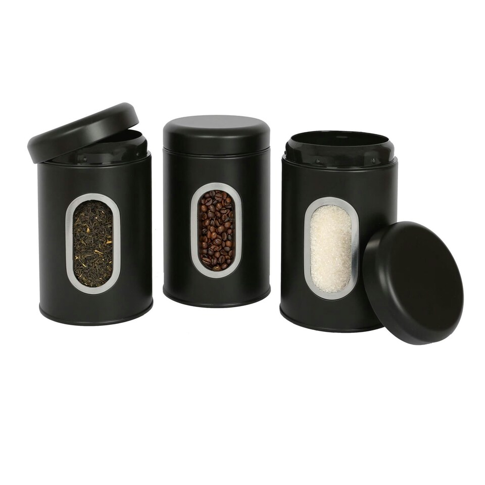 image 1 of Harbour Housewares Stainless Steel Food Storage Container with Window - Black - Kitchen Caddy Kitchen Storage Containers Canisters
