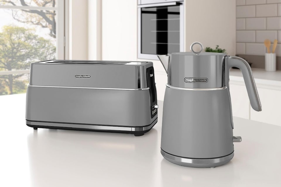 image 1 of Morphy Richards Signature Grey Kettle Toaster & Espresso Coffee Machine Set