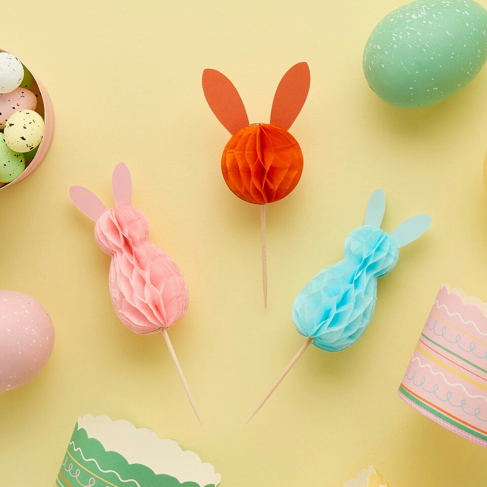 image 1 of Bunny Honeycomb Food Picks - Pack of 10