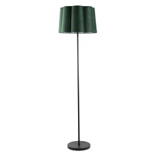 Modern Matte Black Floor Lamp with Forest Green Velvet Scallop Shade
