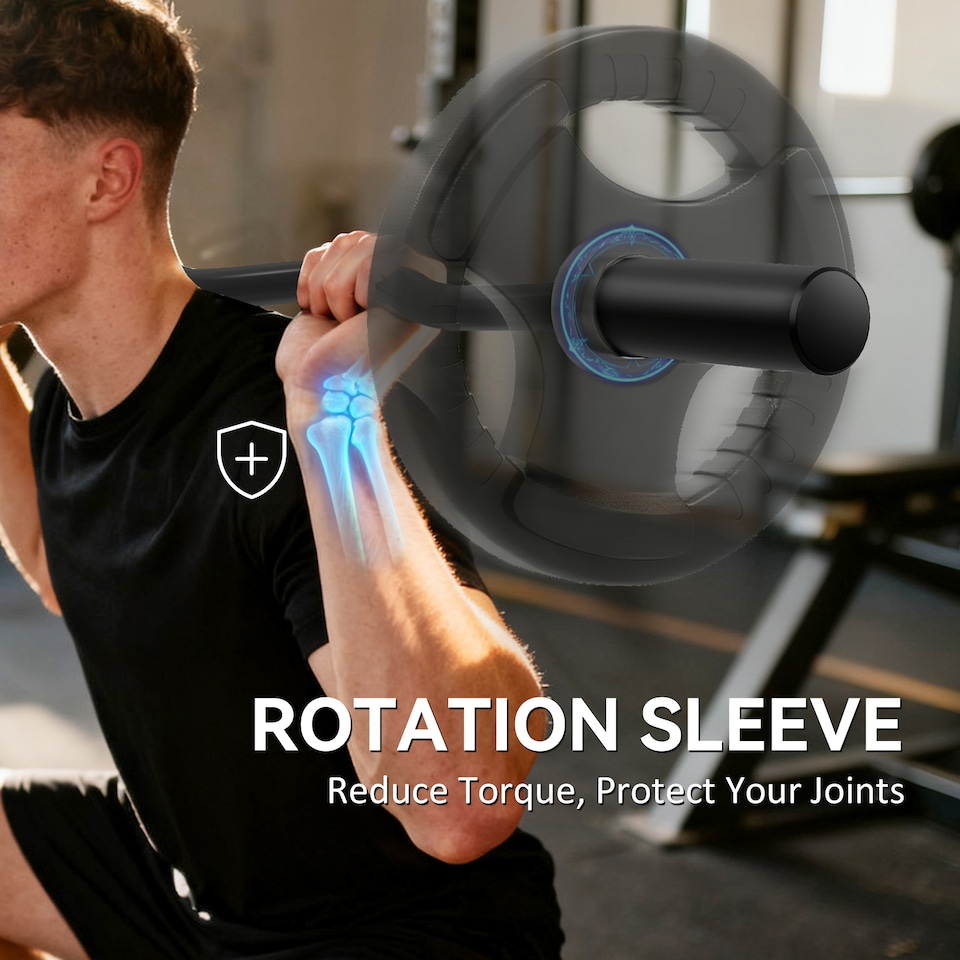 image 1 of SPORTNOW 4ft Olympic EZ Curl Bar, Barbell Bar for 2 Weight Plates with NonSlip Hand Grip, for Weight Lifting, Hip Thrusts, Squat, Biceps, Home Gym, Black