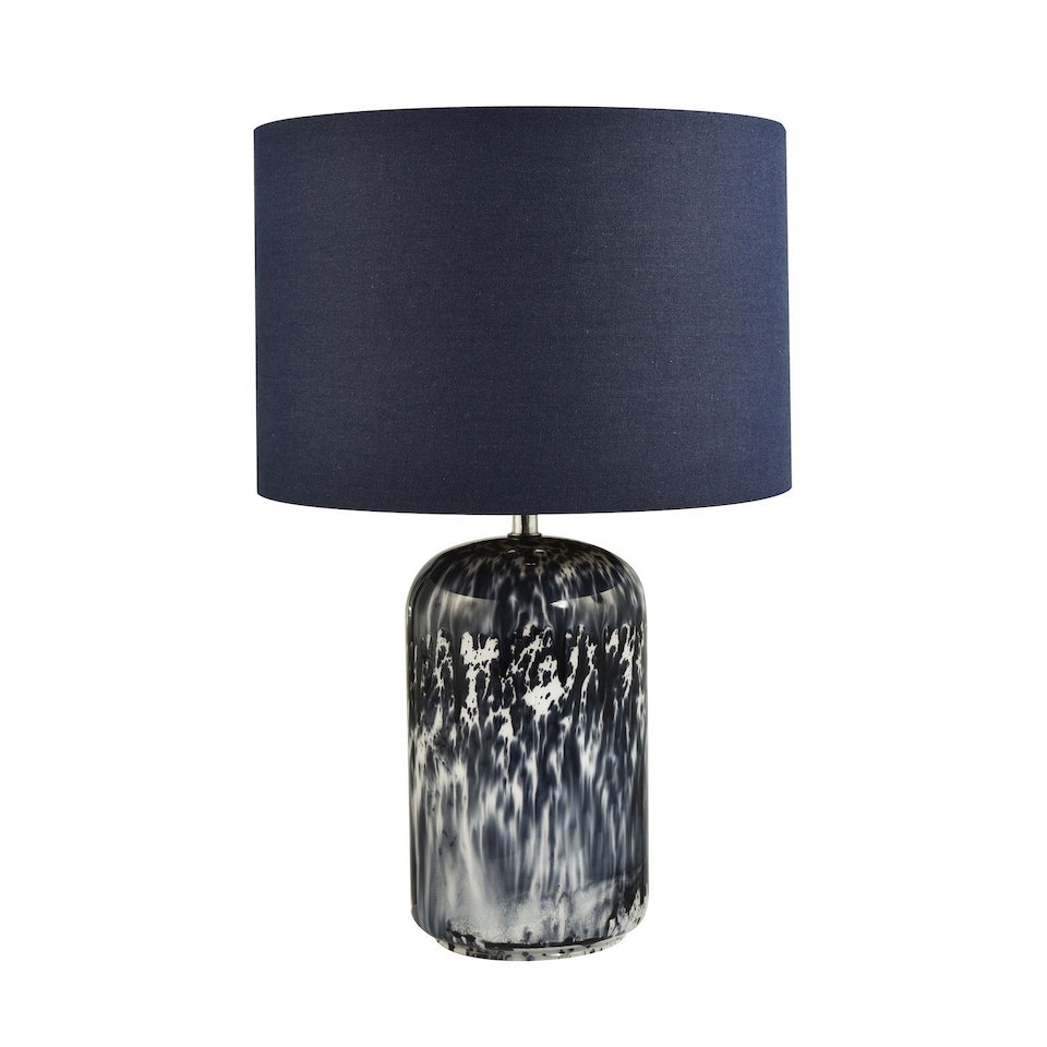 image 1 of Modern Navy Blue and Smoked Grey Marble Snowflake Glass Table Lamp with Shade | Blue | Midnight Blue | 1