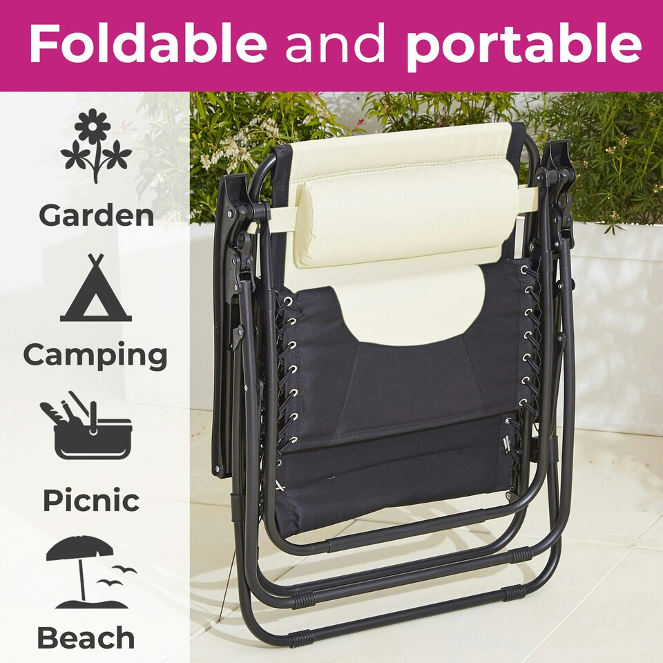 image 1 of Neo Pair of Outdoor Zero Gravity XL Sun Loungers - Cream Cream