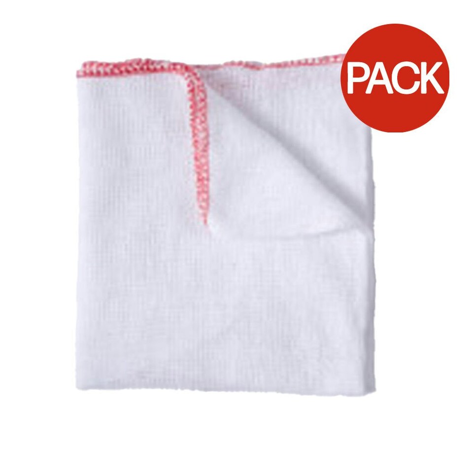 Bleached Dish Cloth (Pack of 10) - White/Pink - 21cm x 12cm