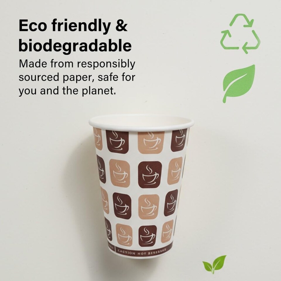 image 1 of 50pc 8oz Hot Cold Printed Paper Cups Hot Cold Drinks Biodegradable BBQs Picnics Weddings