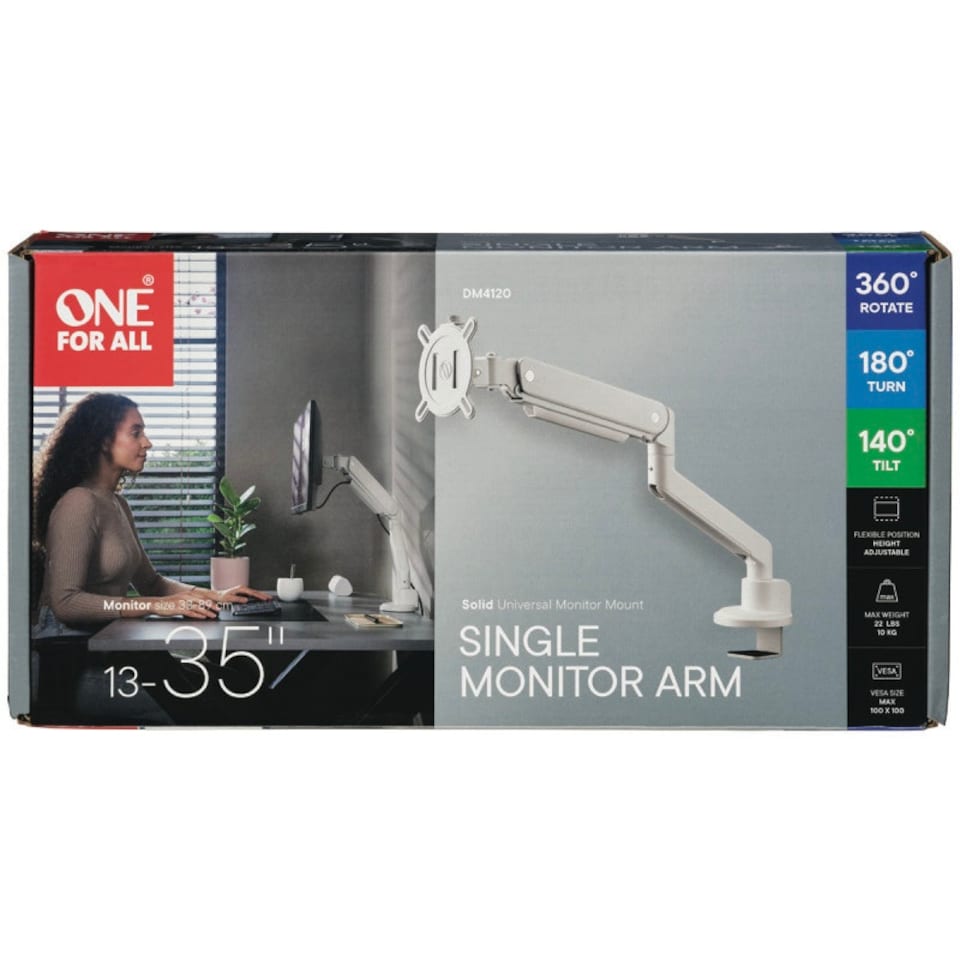 image 1 of One For All DM4120 Solid Line Single Monitor Mount - White