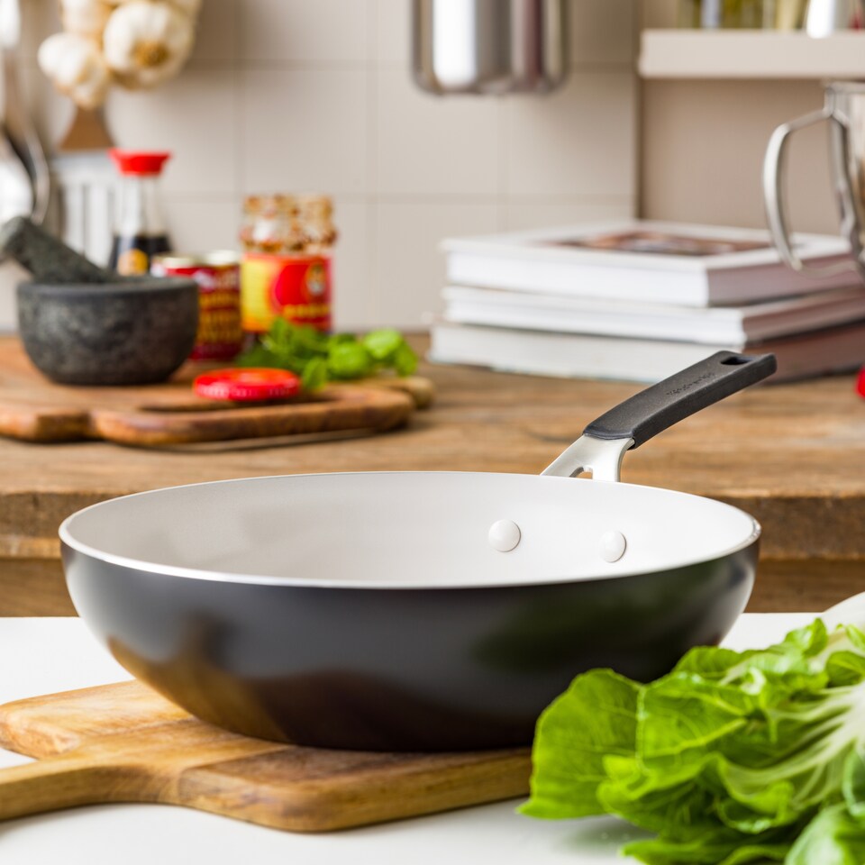 image 1 of KitchenAid Coloured Aluminium Wok, 28cm, Matt Black