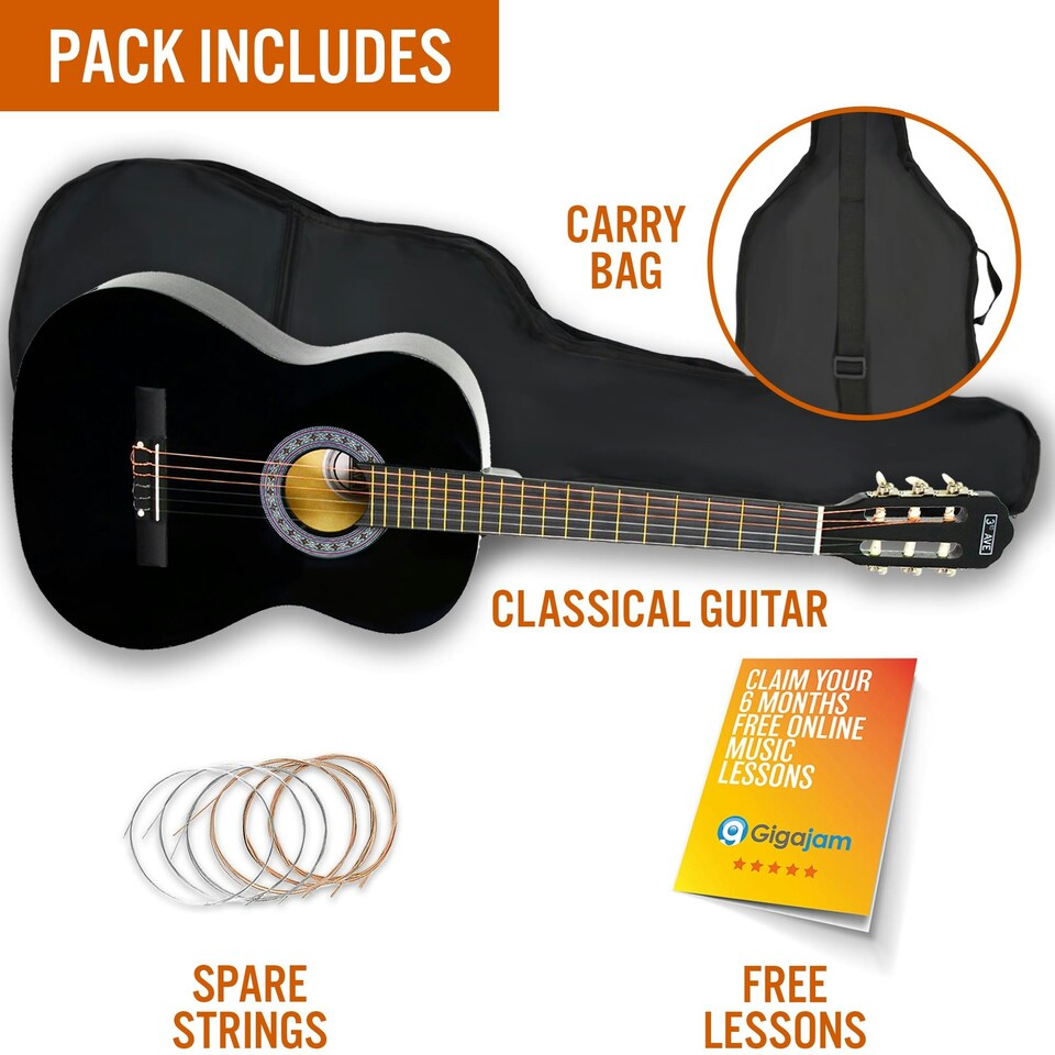 image 1 of 3rd Avenue 3/4 Size Classical Guitar Pack Black