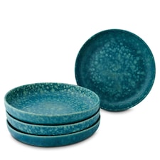 Curateology LoHo Set of 4 Stoneware Pasta Bowls 21.5cm - Reactive Glaze Forest Green