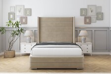 Sloomy Sterling Almond Coniston Bed Frame With Mattress With 50" Upholstered Wingback Headboard 5' King