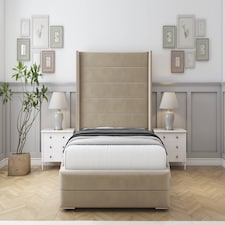 Sloomy Sterling Almond Coniston Bed Frame With Mattress With 50" Upholstered Wingback Headboard 5' King