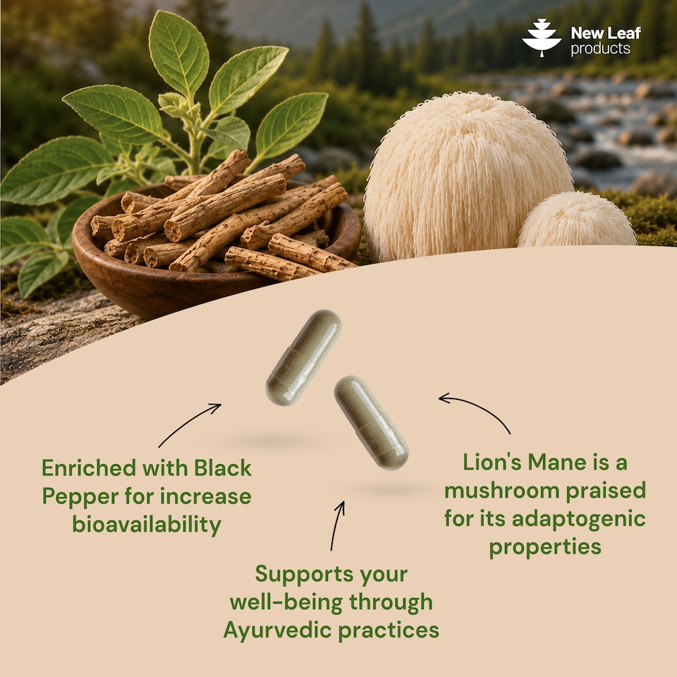 image 1 of Ashwagandha KSM-66 & Lions Mane 120 Capsules 2000mg