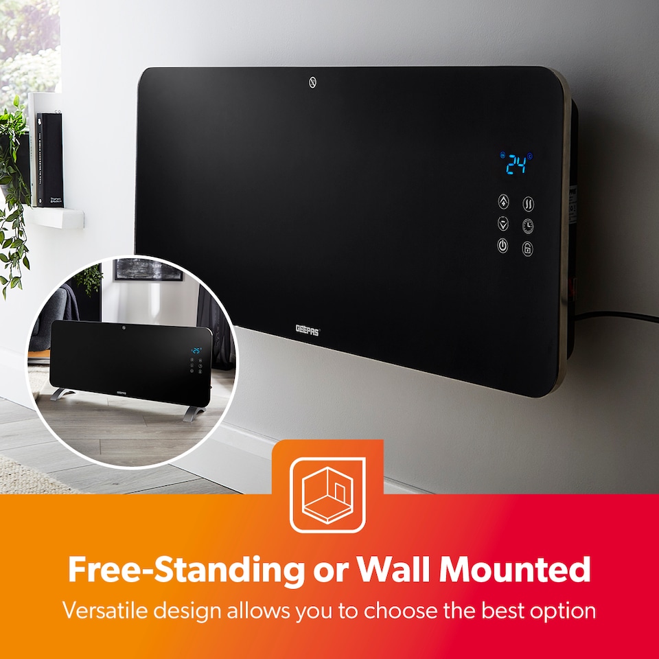 image 1 of GEEPAS Smart Glass Panel Heater 2000W WiFi IP24 Black