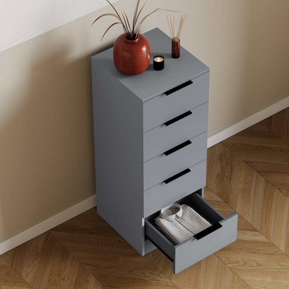 image 1 of Vida Designs Trega 5 Drawer Tall Narrow Chest of Drawers Bedroom Storage Unit - Grey