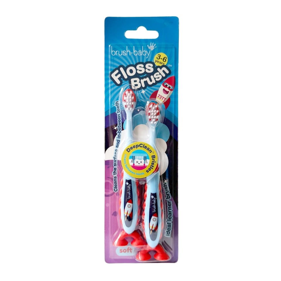 image 1 of Brush Baby Rocket FlossBrush™ Bristles Toothbrushes Double Pack (3-6 Years)