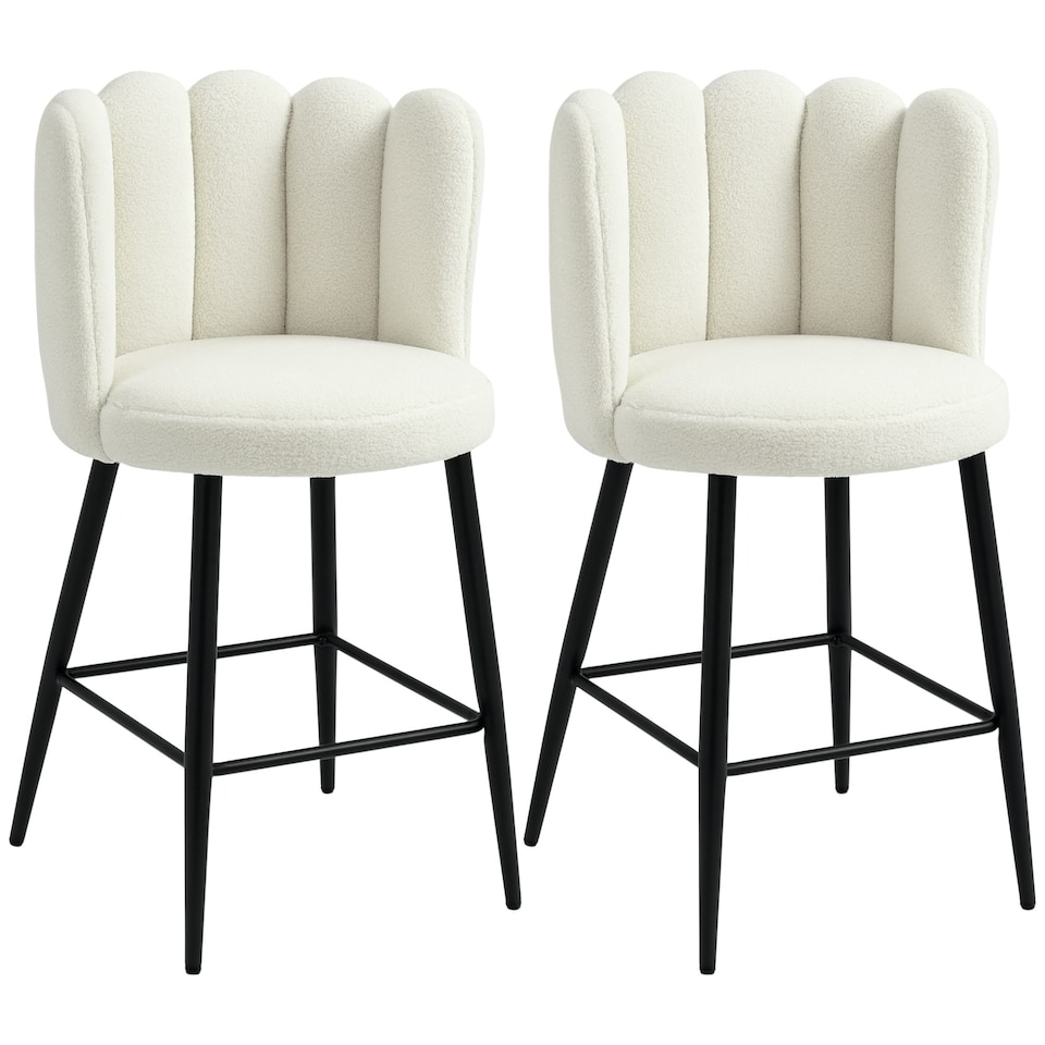image 1 of HOMCOM Bar Stools Set of 2, Breakfast Barstools with Backs, Cream