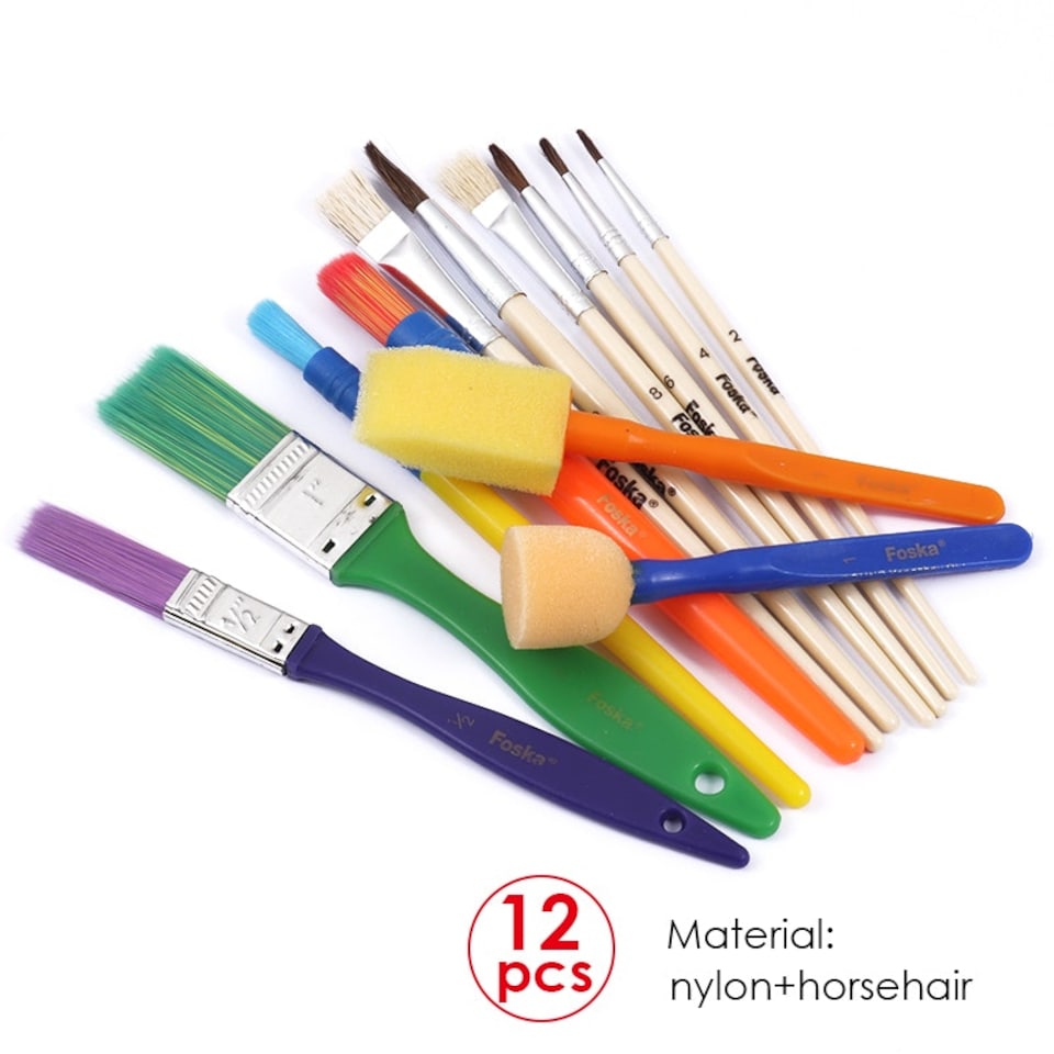 image 1 of Pack of 12 Assorted Professional Nylon and Horsehair Artist Oil Painting Brush Set