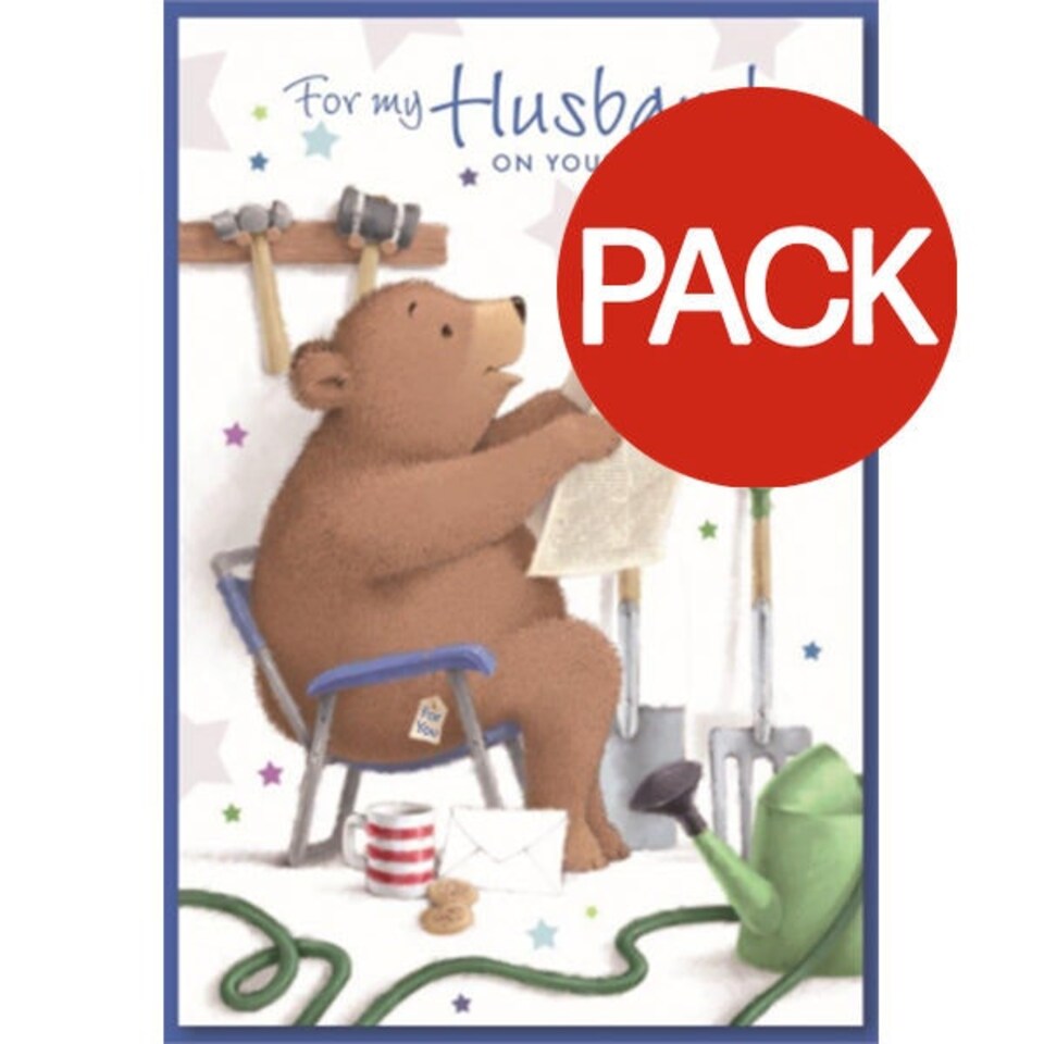 Simon Elvin For My Husband Bear Birthday Card (Pack of 6) - Multicoloured - One Size