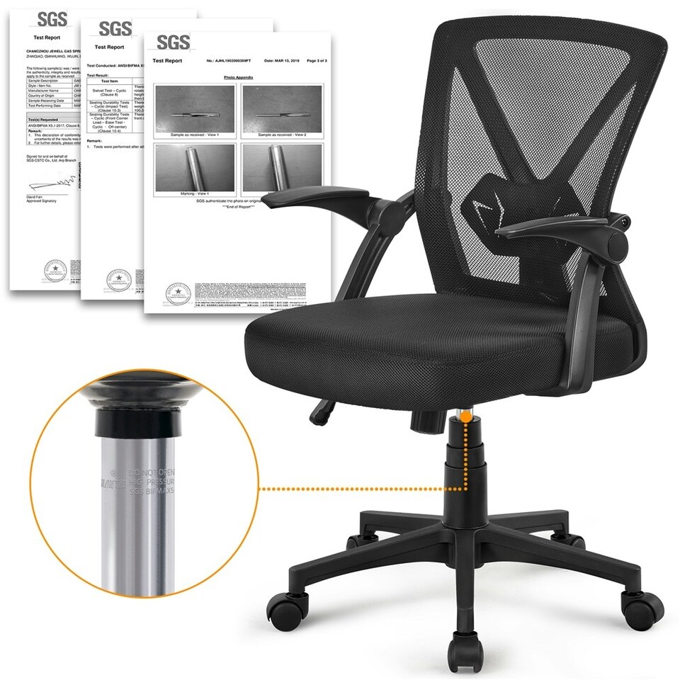 image 1 of Yaheetech Mesh Office Chair with 90° Flip-up Armrests | Black