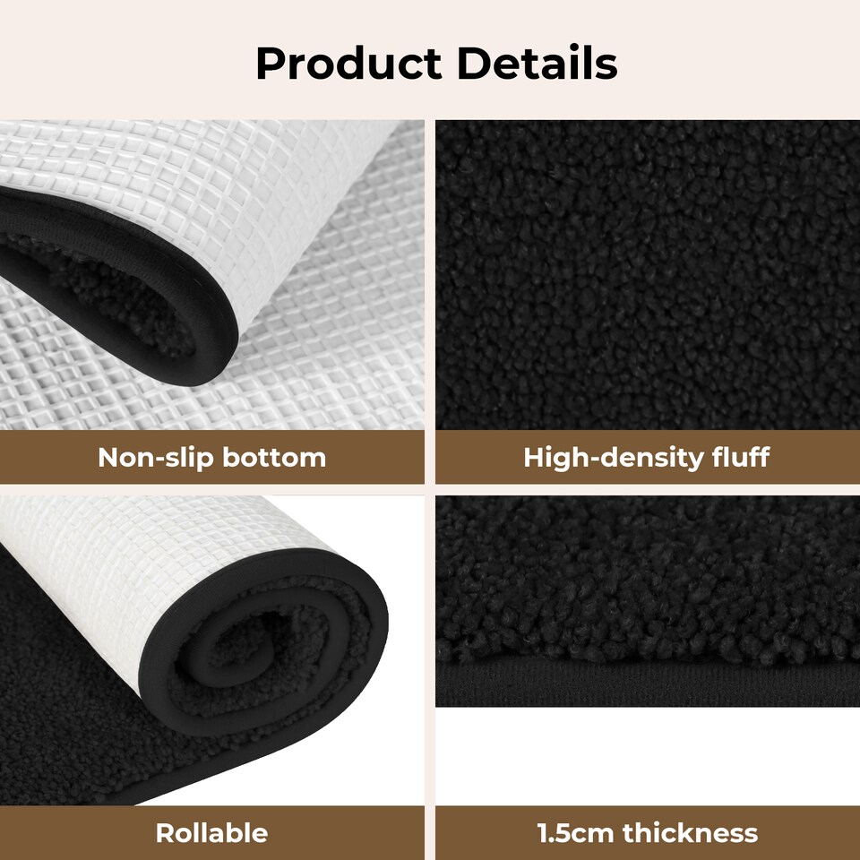 image 1 of Marlow 50x80CM Non-Slip Washable Kitchen Floor Runner Rug Mat | Black | Black