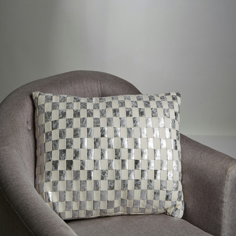 image 1 of Interiors by Premier Rectangular Ivory And Silver Check Cushion Silver