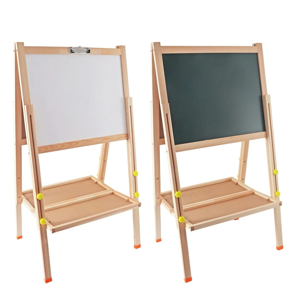 image 1 of Height Adjustable and Foldable Wood Whiteboard Black Board Easel 57 x 80cm