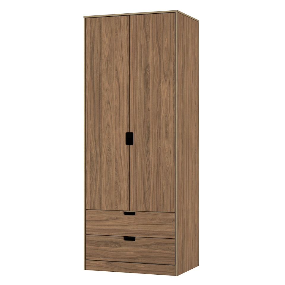 image 1 of Taiwan Tall 2 Drawer Double Wardrobe in Carini Walnut (Ready Assembled) | Brown | Carini Walnut