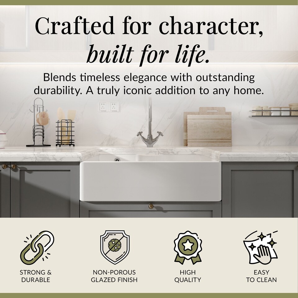 image 1 of Single Bowl Butler Sink with Tap Ledge Overflow No Tap Hole 795mm | White | White | 500 x 795 x 220mm | 1