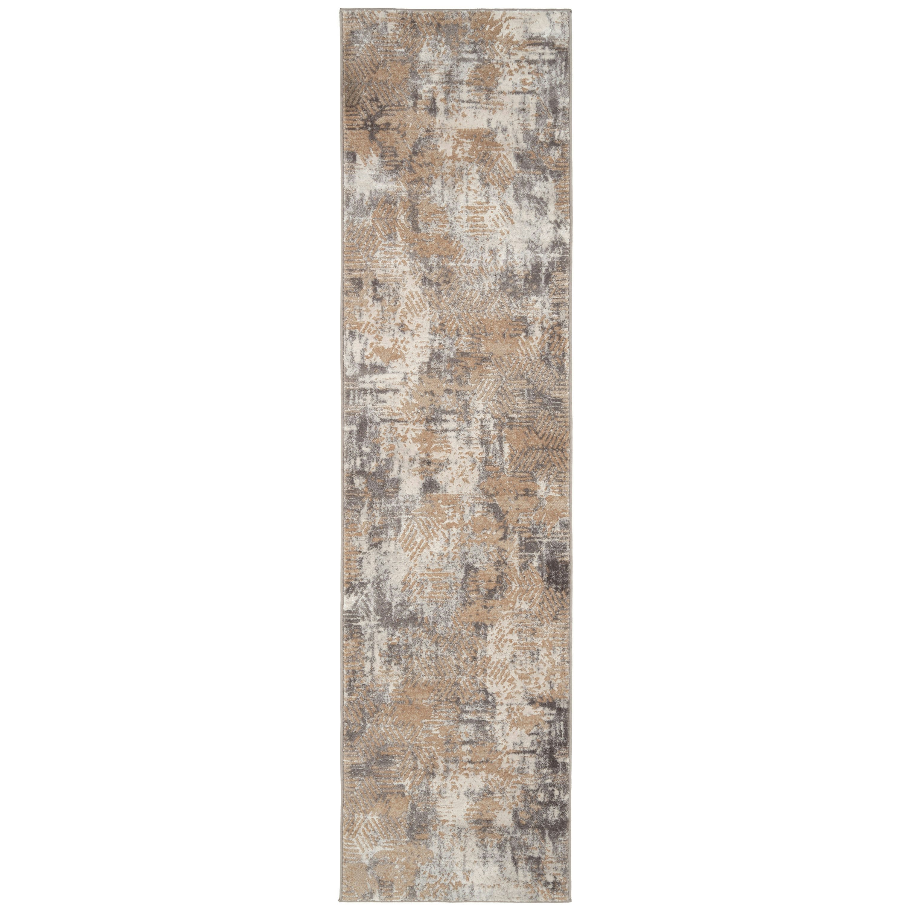 KUKOON Greige Distressed Abstract Geometric Motif Runner Rug 60cm x 240cm | Cream