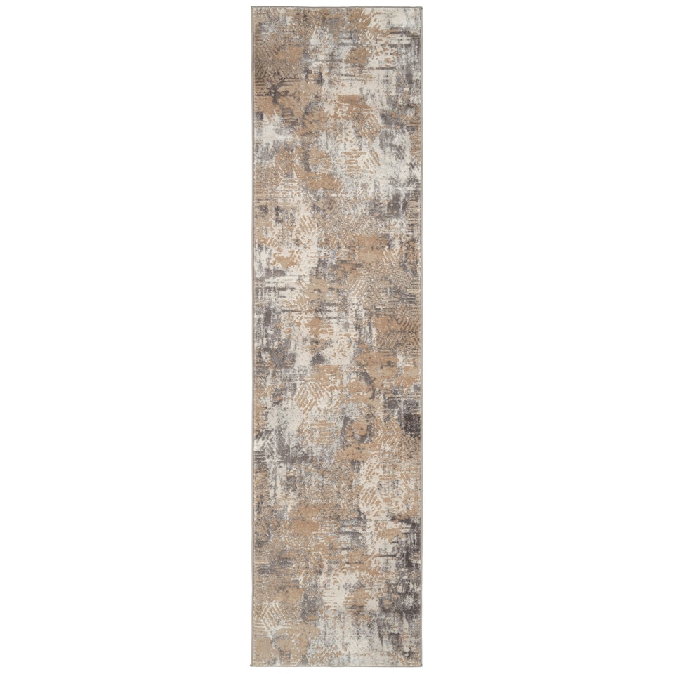 image 1 of KUKOON Greige Distressed Abstract Geometric Motif Runner Rug 60cm x 240cm | Cream