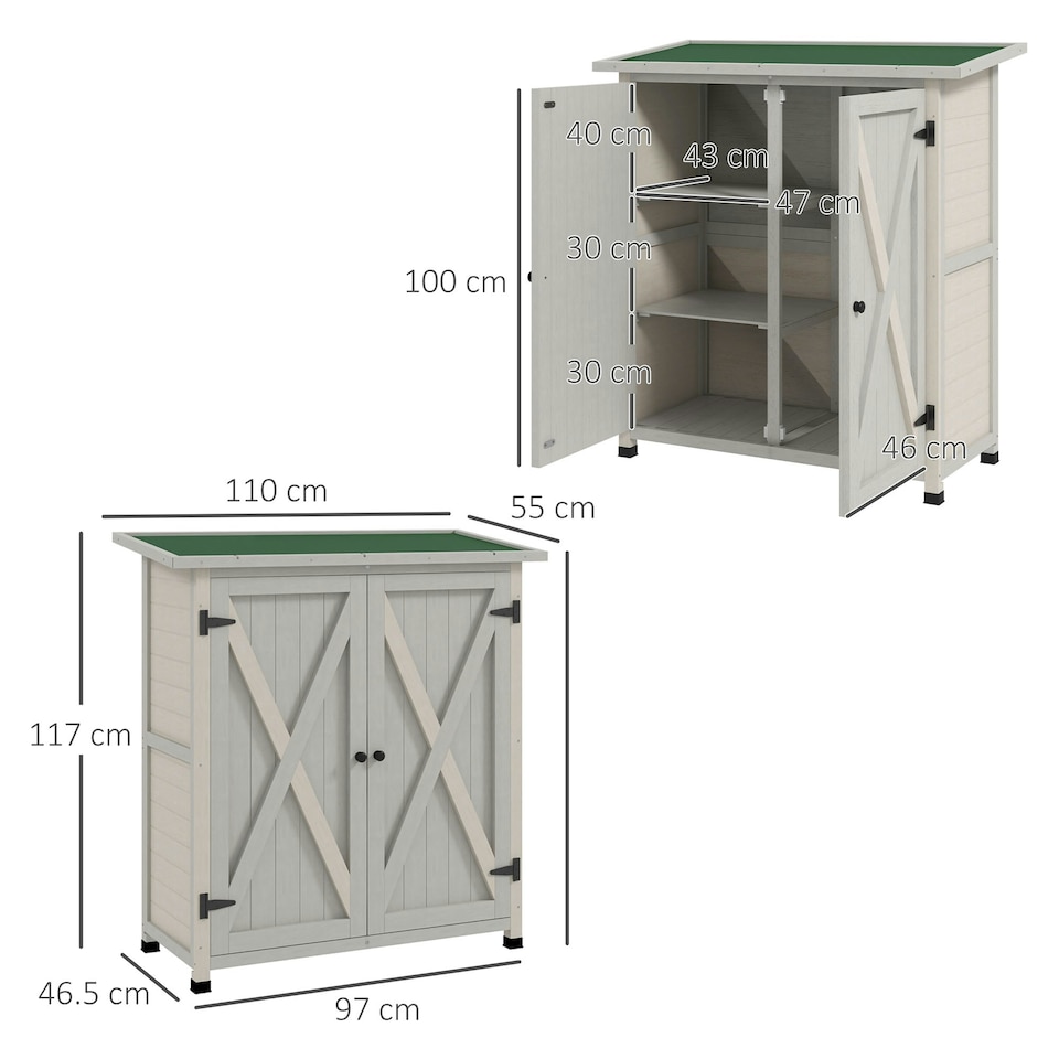 image 1 of Outsunny Wood Garden Storage Shed Tool Cabinet Organizer, Light Grey