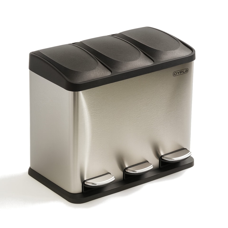 image 1 of 45L Stainless Steel Triple Compartment Pedal Kitchen Waste Bin | Silver