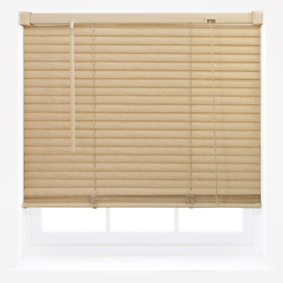image 1 of FURNISHED Wood Effect PVC Trimmable 25mm Slat Venetian Window Blinds | Brown | Teak | (W) 95cm x (L) 210cm