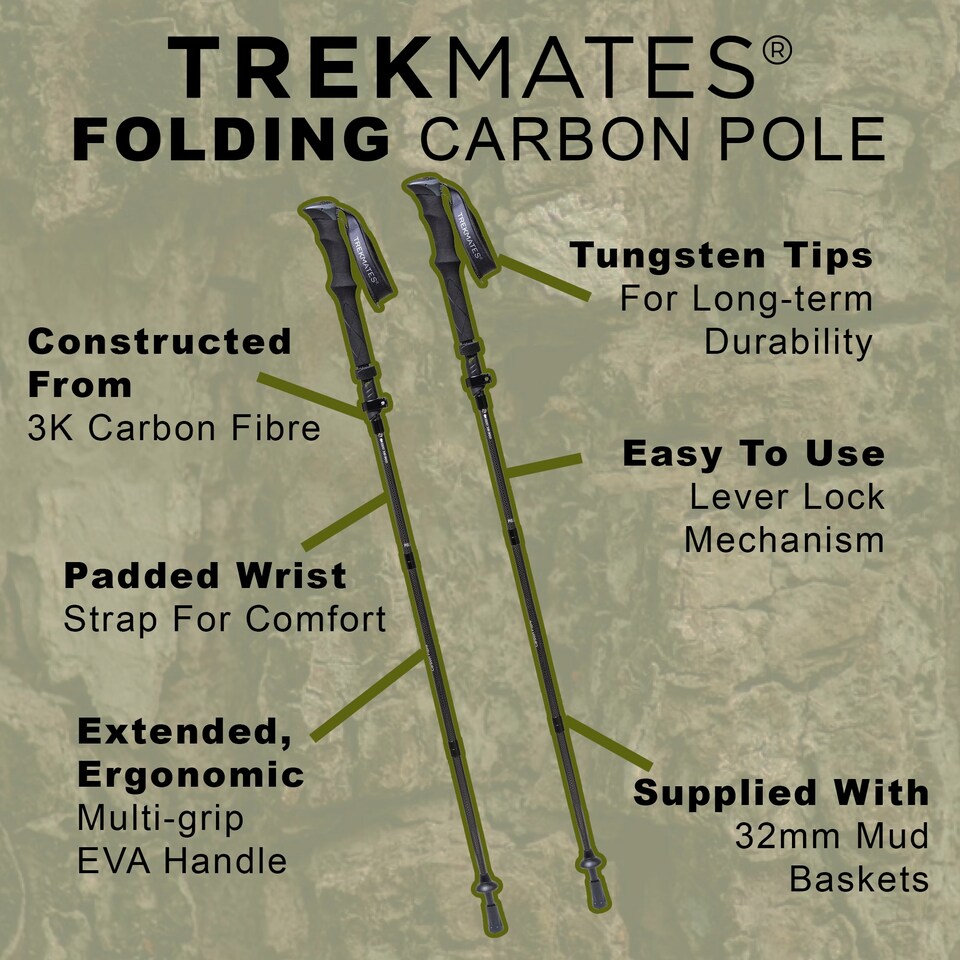 image 1 of Folding Carbon Pole Pair Lightweight Compact 5 Section Hiking Trekking Sticks | Black | Black | One Size | 2