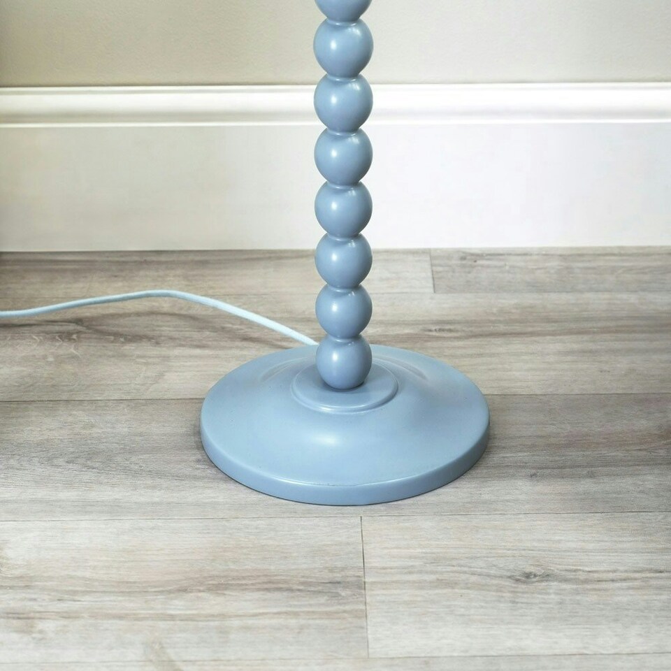 image 1 of ValueLights Bobbles Powder Blue Bobbin Floor Lamp with Blue Pleated Shade & LED Bulb
