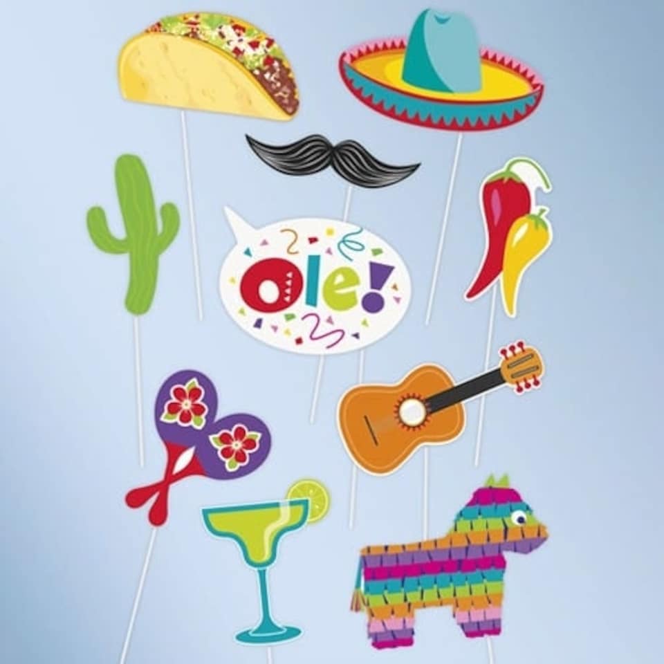 Mexican Fiesta Party Photo Booth Props - Pack of 10