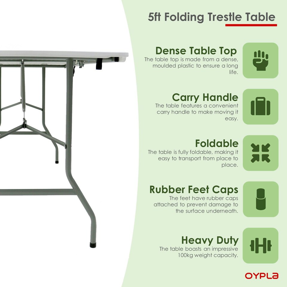 image 1 of Oypla 5ft 1.5m Folding Heavy Duty Catering Trestle Party Garden Table White
