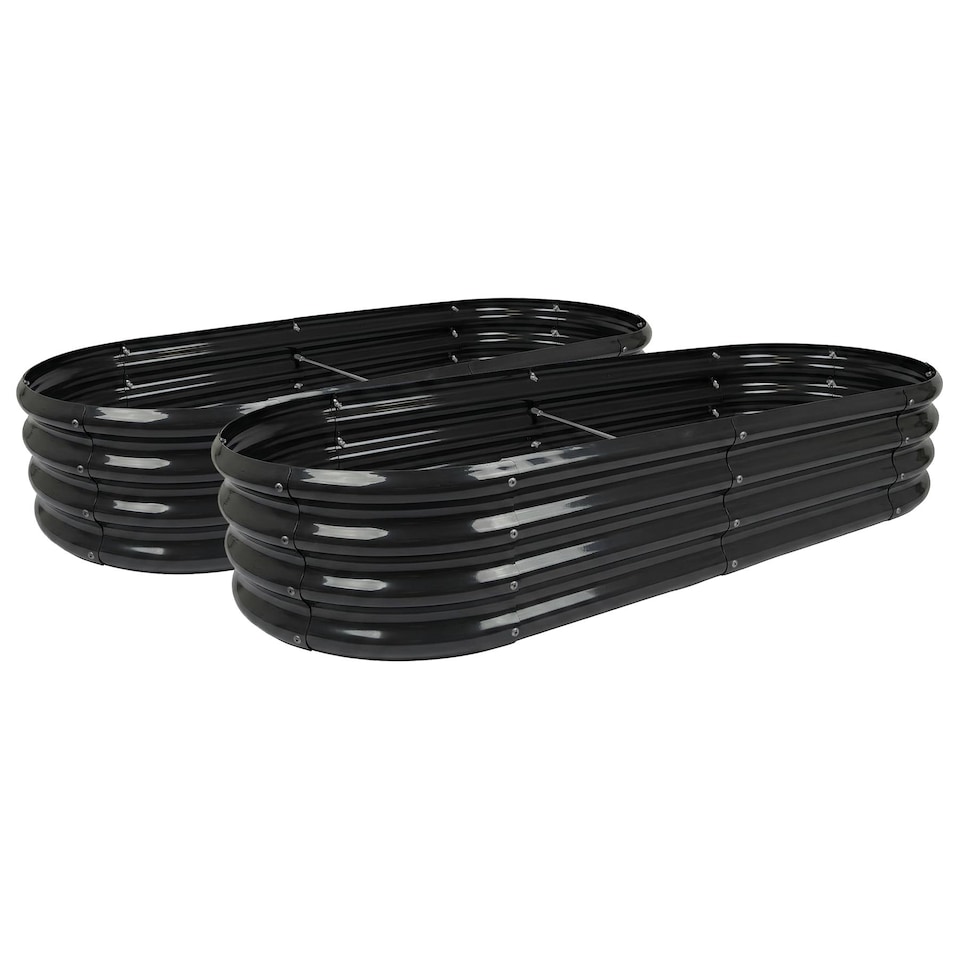 image 1 of Harbour Housewares Raised Garden Beds - 2x Anthracite Rounded Bottomless Metal Raised Galvanised Steel Planter Box 180 x 90cm