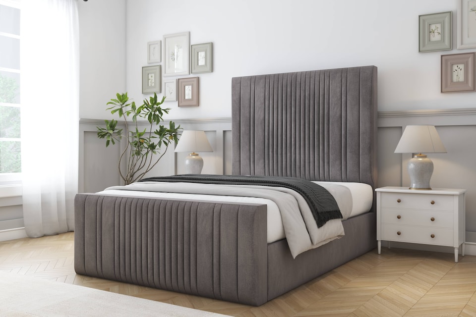 image 1 of Sloomy Kingsley Slate Naples Bed Frame With Mattress With 50" Upholstered Headboard 2'6 Small Single