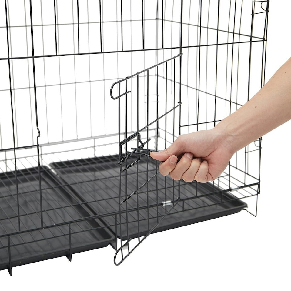 image 1 of Living and Home Wire Dog Crate with 2 Doors and Tray, 50x35x43cm