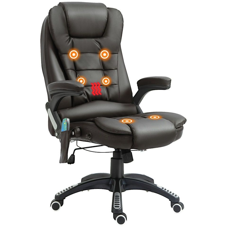 image 1 of HOMCOM Heated Vibrating Massage Office Chair with Reclining Function, Brown