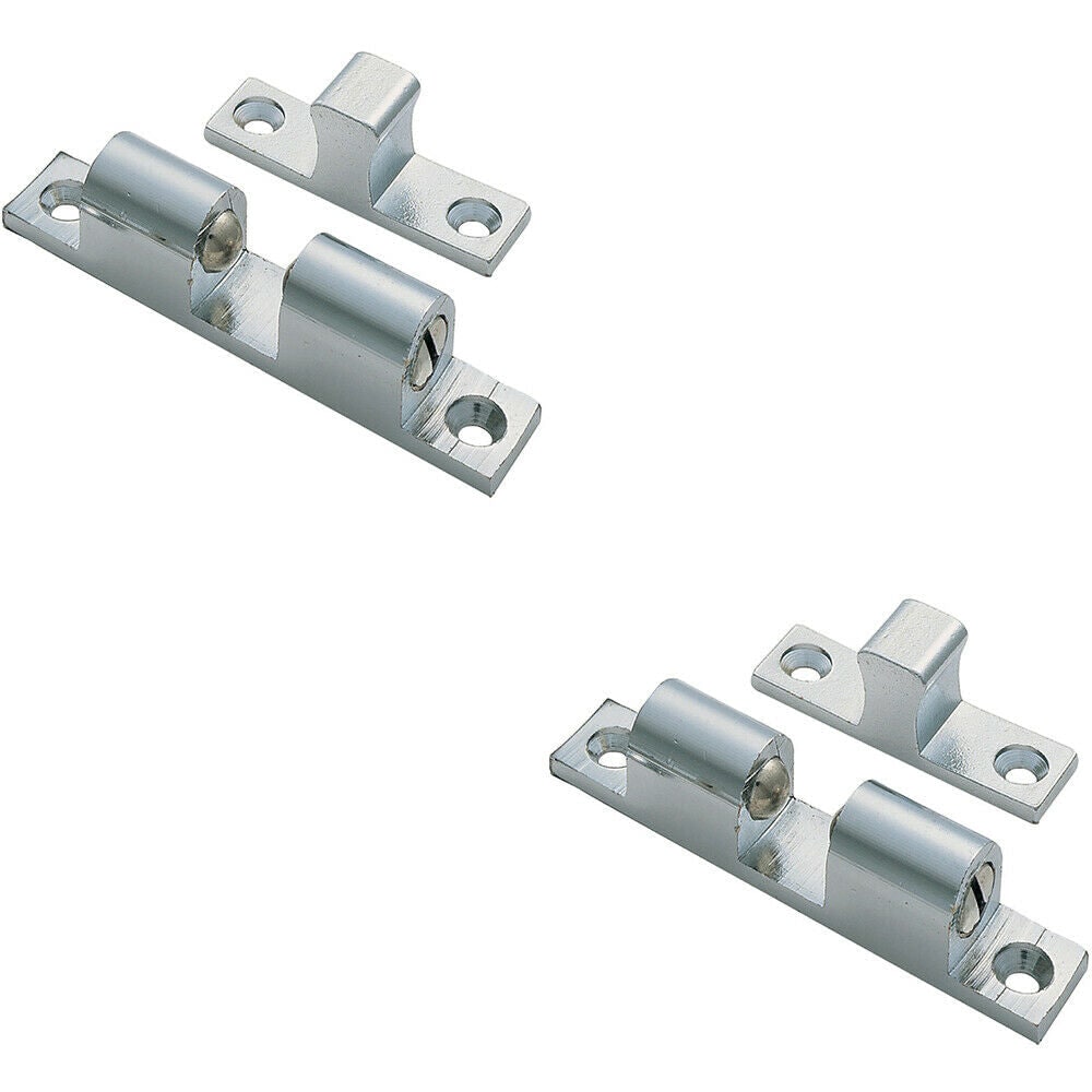 Loops 2x Double Ball Roller Cupboard Catch 43 x 8mm 34.5mm Fixing Centres Satin Chrome