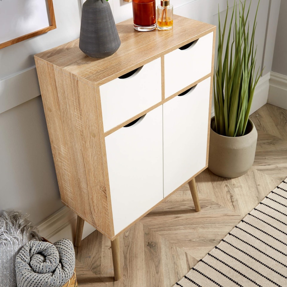 image 1 of Sideboard Storage Cabinet 2 Door 2 Drawer Cupboard Solid Wood Legs