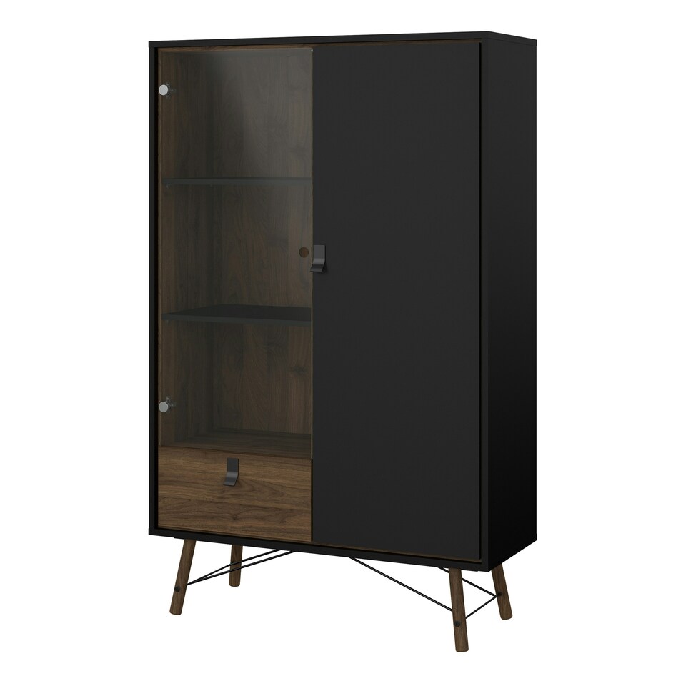 image 1 of Ry China Cabinet 1 Door 1 Glass Door 1 Drawer in Matt Black Walnut