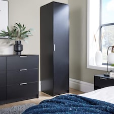 Phoenix Wardrobe 1 Door Space Saving Bedroom Home Furniture Clothing Storage Unit | Black