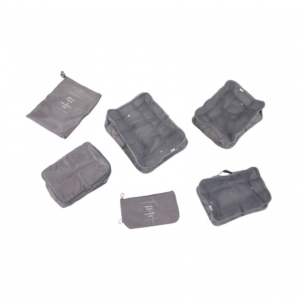 image 1 of Oypla Pack of 6 Waterproof Travel Luggage Organiser Packing Bags Grey