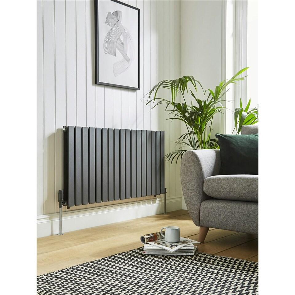 image 1 of 600mm (H) x 630mm (W) - Anthracite Horizontal Radiator (Berlin) - Double Panel - (0.6m x 0.63m) - Depth 70mm