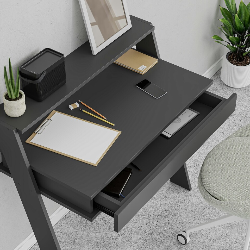 image 1 of Cowork Modern Desk Anthracite Grey Wall Mounted With Drawer 94cm Wide Grey