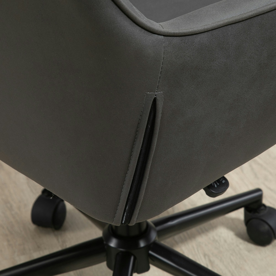 image 1 of Vinsetto Home Office Chair Leather-Feel Fabric Swivel Chair with Armrests Grey