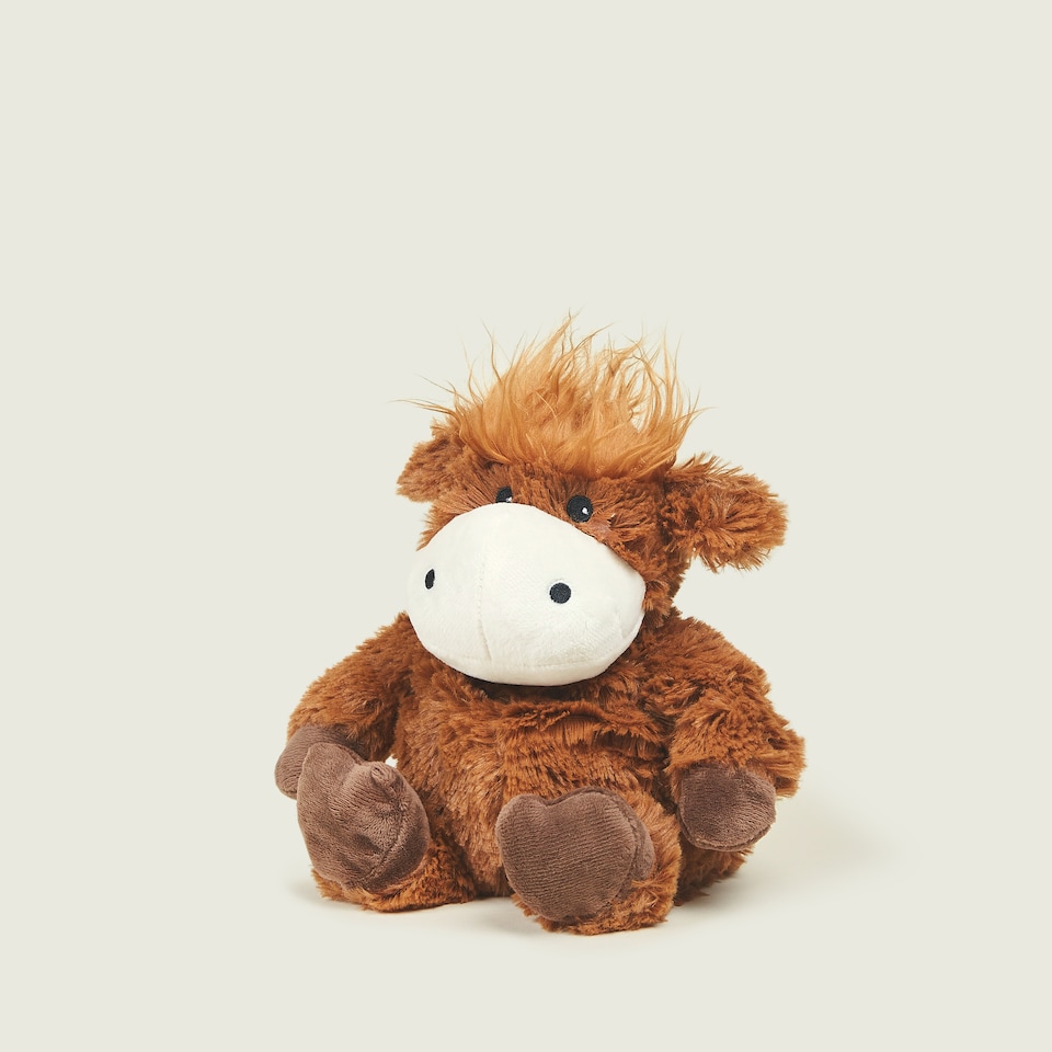 image 1 of Warmies Junior Highland Cow Microwavable, Weighted Teddy Bear for Anxiety and Relaxation Slightly Scented with French Lavender, Hot or Cold Plush Cuddly Toy, Junior Size